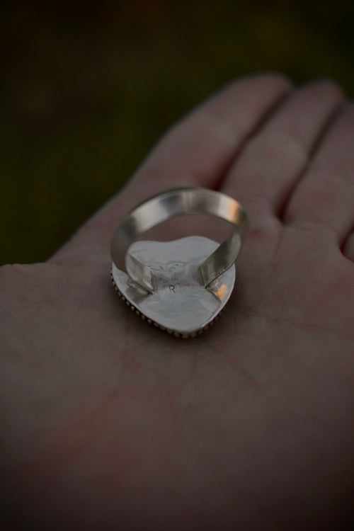 Dalmatian Jasper Heart Ring ~ 7.5