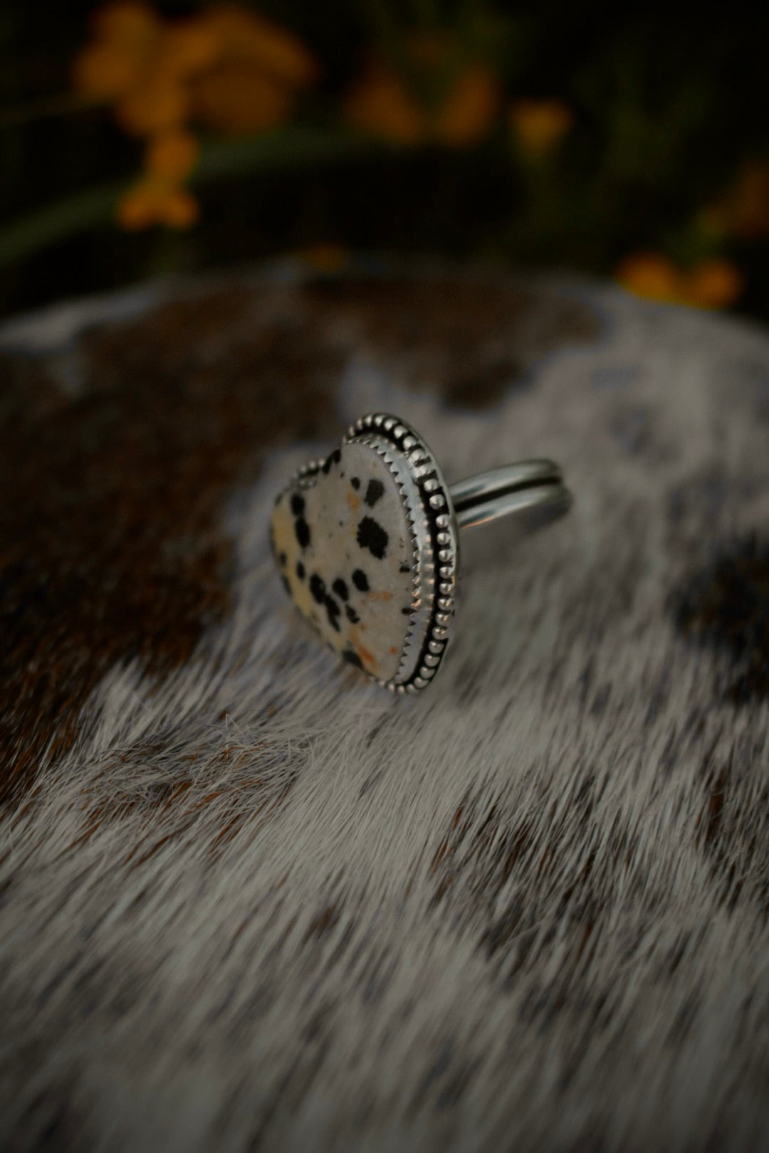 Dalmation Jasper Heart Ring ~ 7