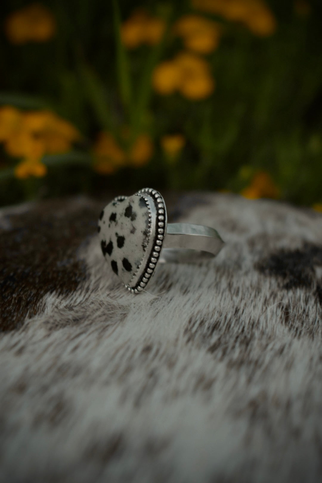 Dalmatian Jasper Heart Ring ~ 7.5
