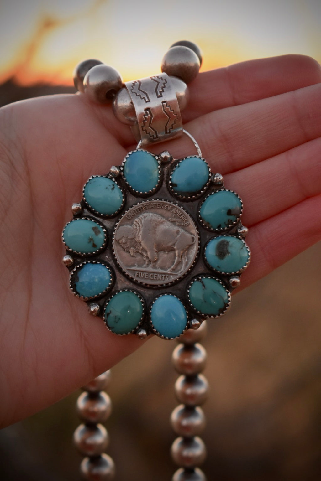Kingman Turquoise & Buffalo Nickel Pendant